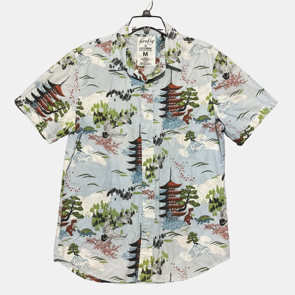 Firefly Shirt Mens M Loot Wear Limited Edition Japanese Pagoda Dinosaur Blue